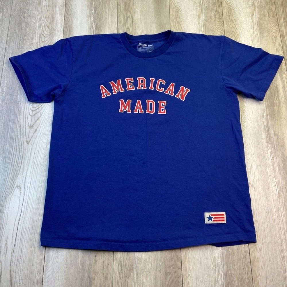 American Giant Shirt Mens 2XL Blue Graphic Cotton Short Sleeve USA Made *